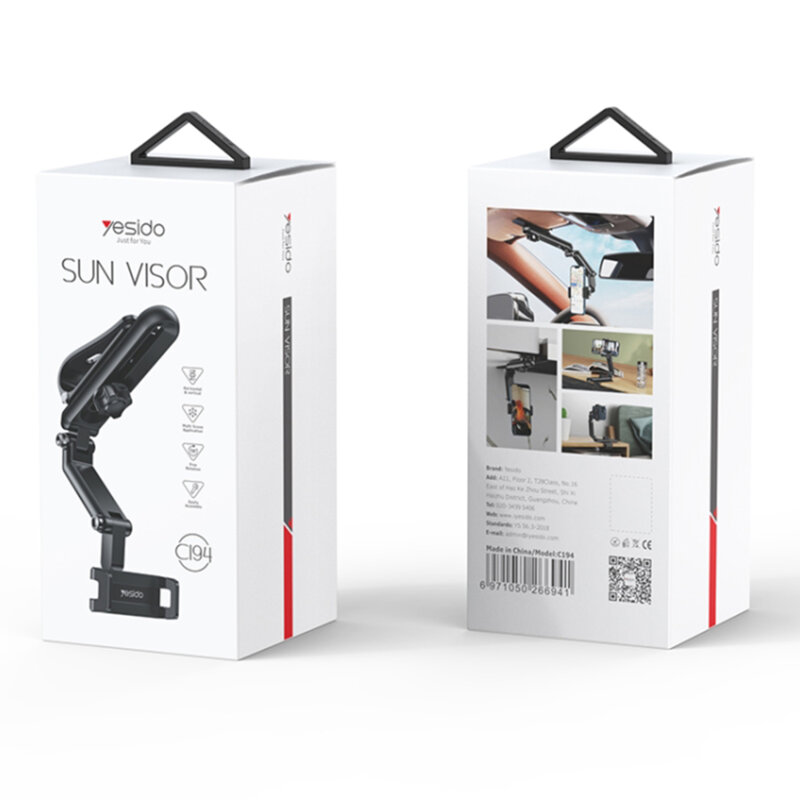 Suport telefon auto pentru parasolar Yesido C194, negru