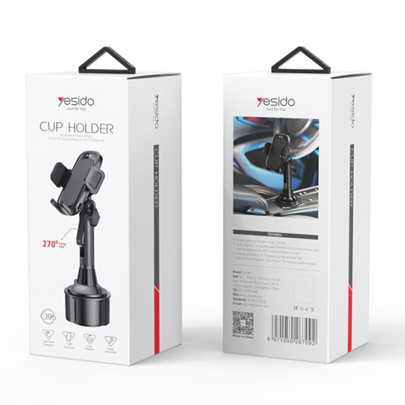 Suport telefon auto pahar pentru masina Yesido C195, negru