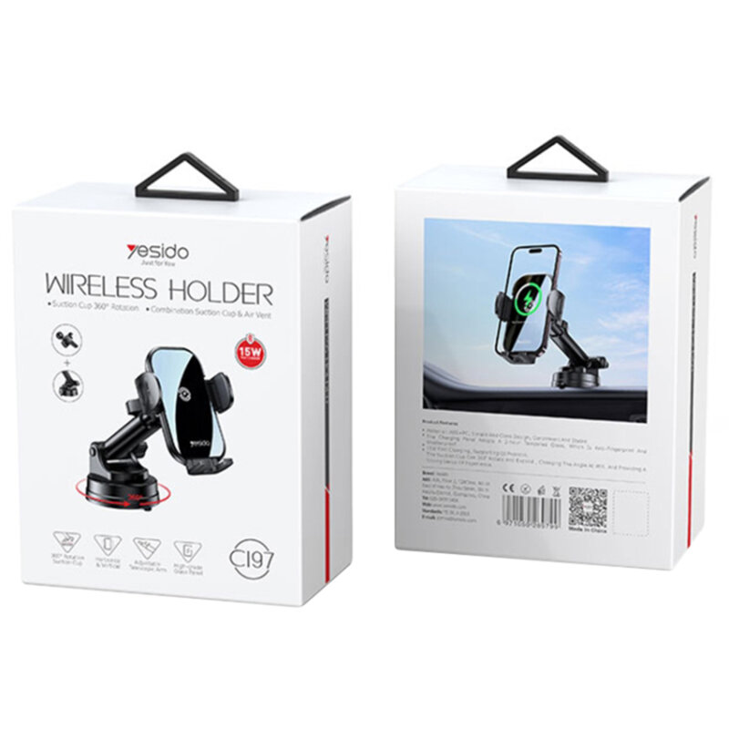 Suport auto cu incarcare wireless bord/parbirz Yesido C197