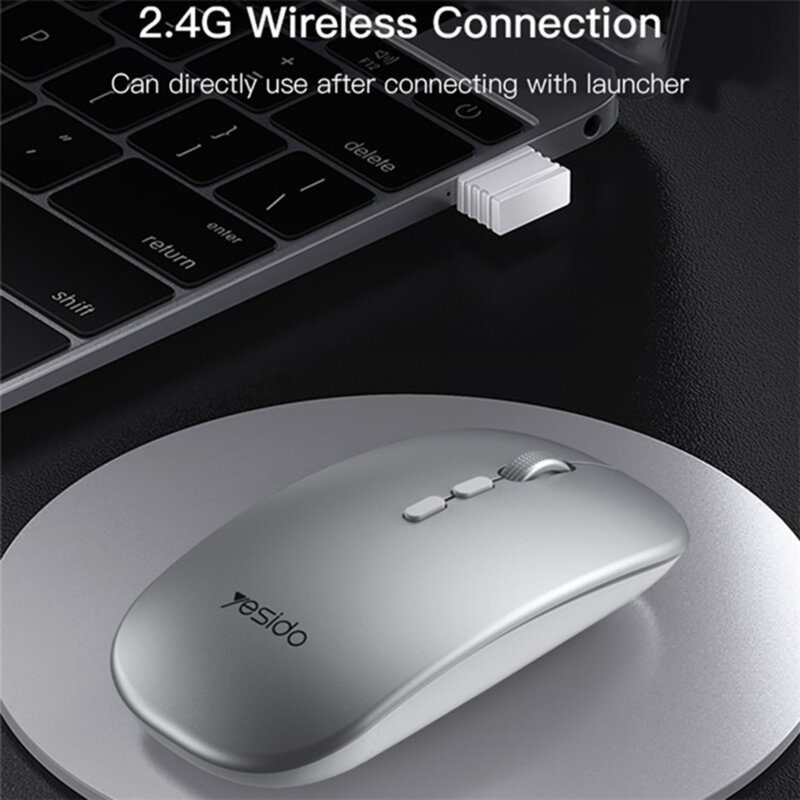 Mouse Wireless pentru laptop, PC, 1600DPI Yesido KB15, argintiu
