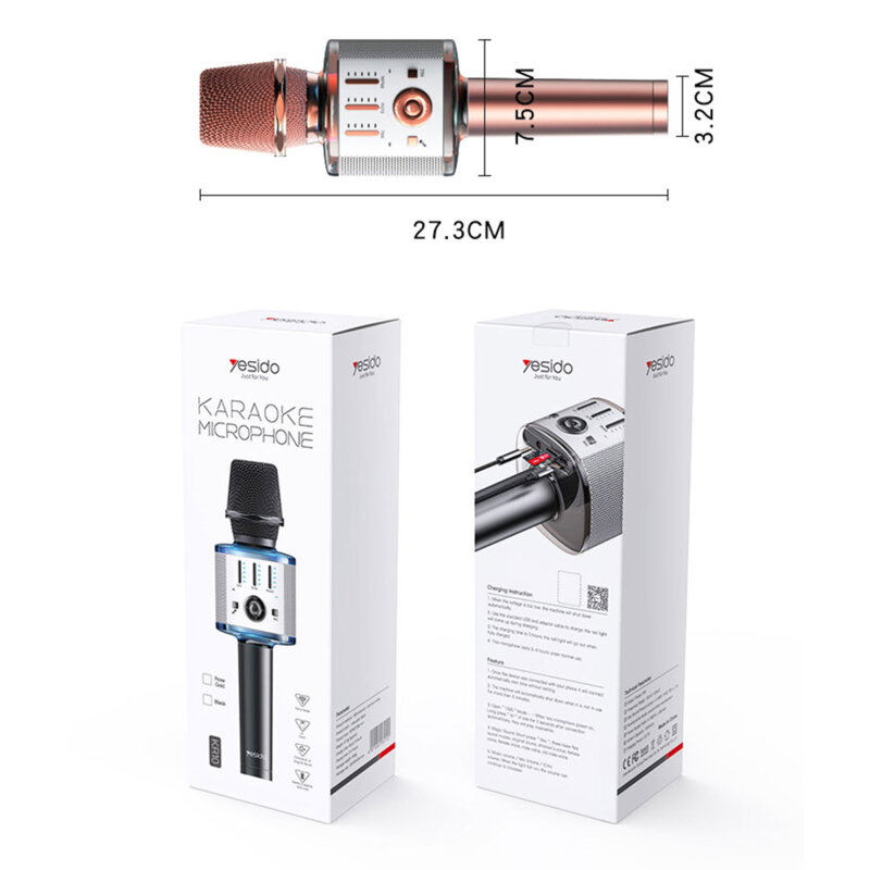Microfon karaoke, wireless, portabil Yesido KR10, negru