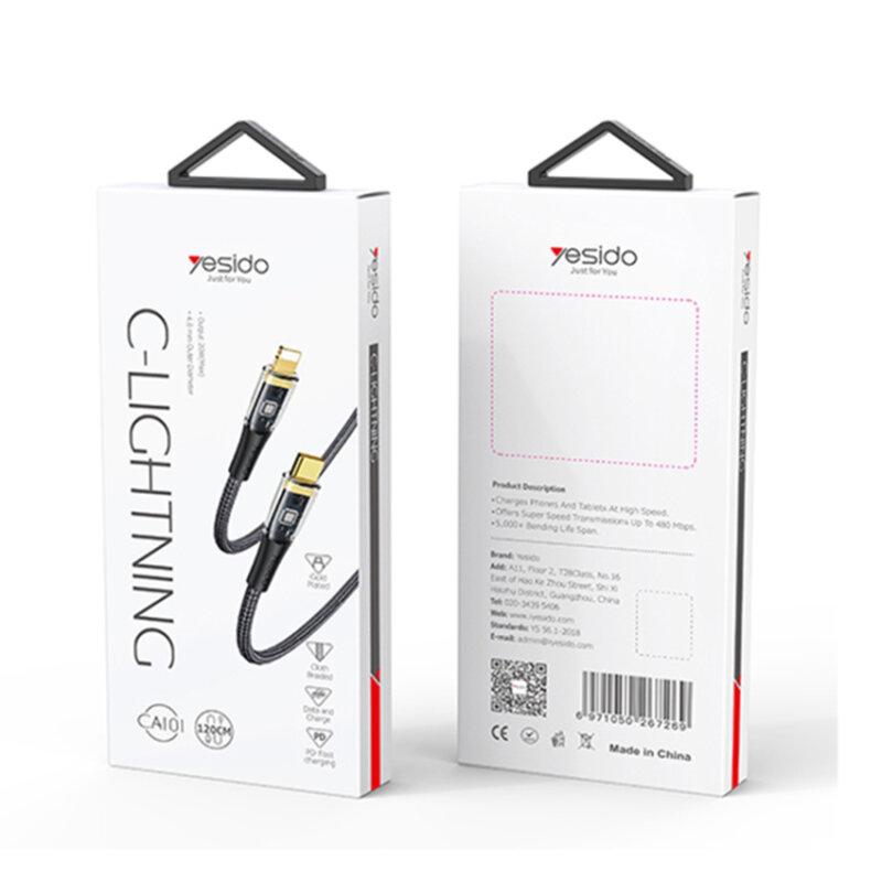 Cablu date Type-C la Lightning Yesido CA101, 20W, 1.2m, negru