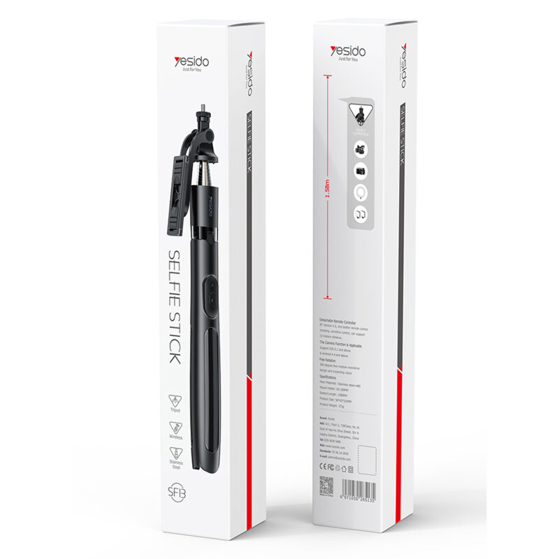 Selfie stick trepied cu telecomanda Yesido SF13, negru