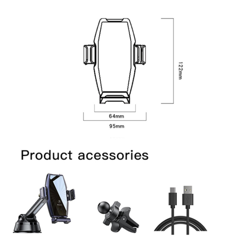 Suport telefon auto wireless universal Yesido C189, 15W, negru