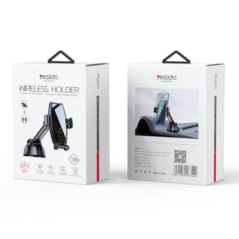Suport telefon auto wireless universal Yesido C189, 15W, negru