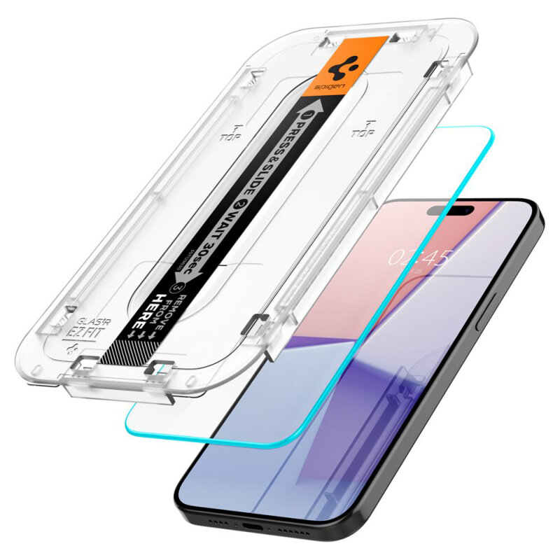 [Pachet 2x] Folie iPhone 15 Pro Spigen Glas.tR EZ Fit, transparenta