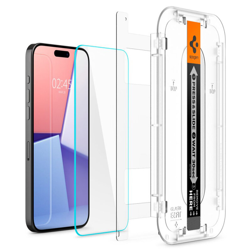 [Pachet 2x] Folie iPhone 15 Pro Spigen Glas.tR EZ Fit, transparenta