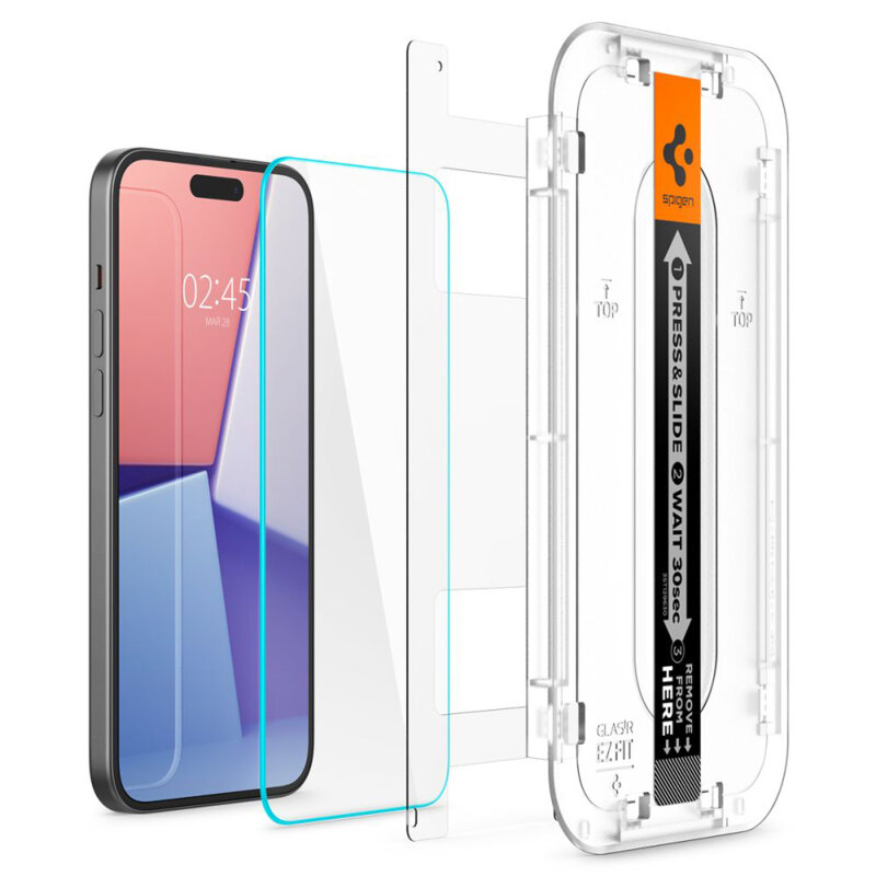 [Pachet 2x] Folie iPhone 15 Spigen Glas.tR EZ Fit, transparenta