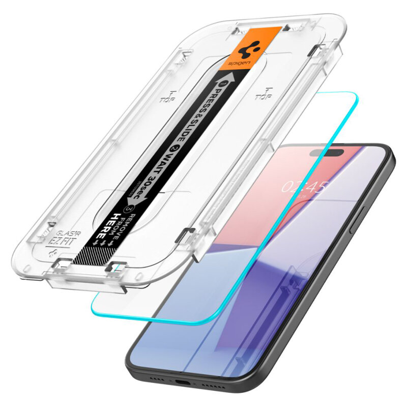 [Pachet 2x] Folie iPhone 15 Plus Spigen Glas.tR EZ Fit, transparenta