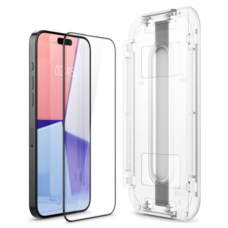 [Pachet 2x] Folie iPhone 15 Pro Spigen Glas.tR EZ Fit, negru