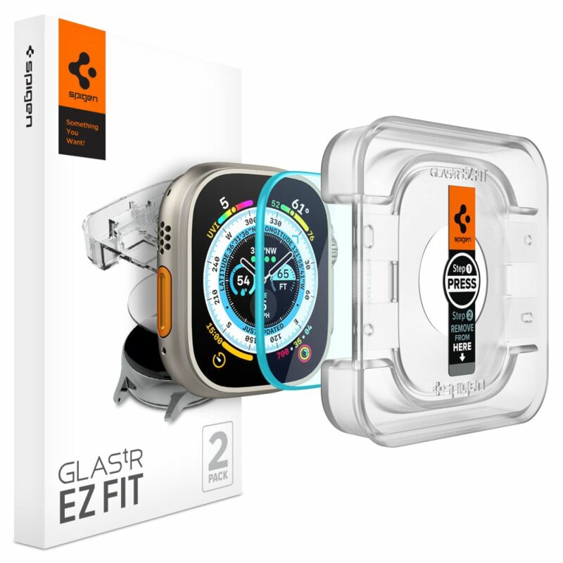 [Pachet 2x] Folie Apple Watch Ultra 2 Spigen Glas.tR EZ Fit, transparenta