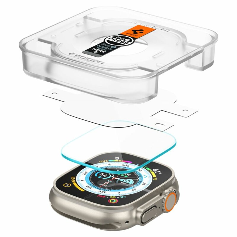 [Pachet 2x] Folie Apple Watch Ultra 2 Spigen Glas.tR EZ Fit, transparenta