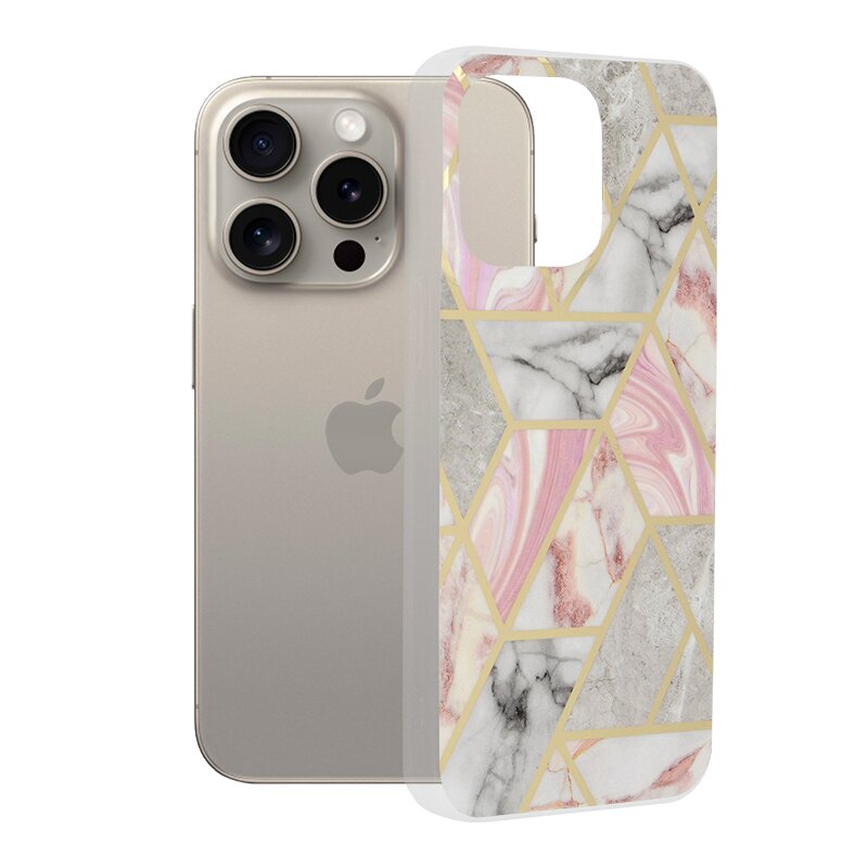 Husa iPhone 15 Pro Max Techsuit Marble, Pink Hex