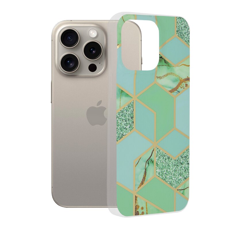 Husa iPhone 15 Pro Max Techsuit Marble, Green Hex