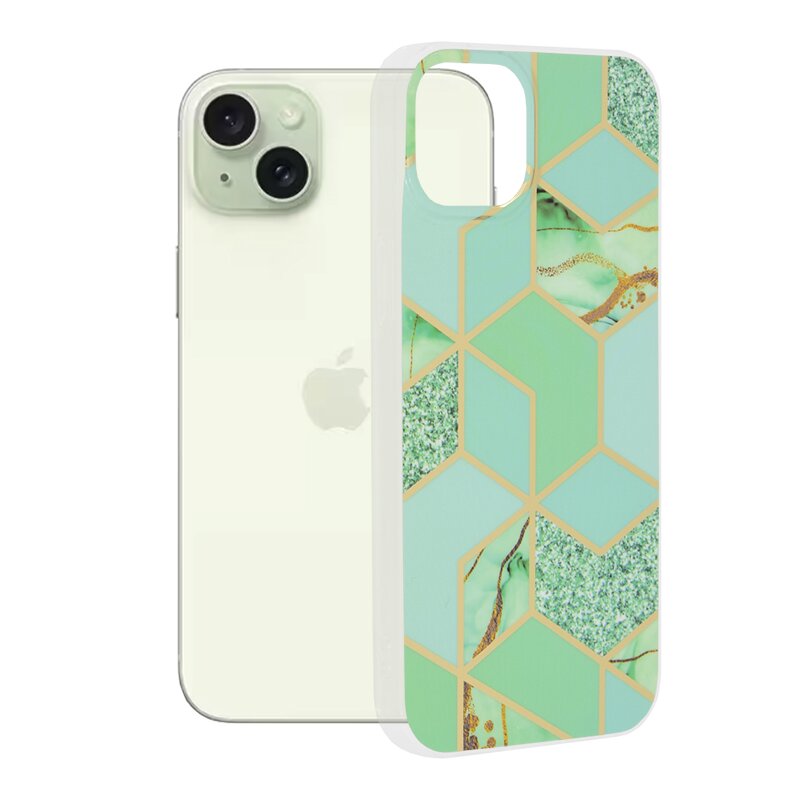 Husa iPhone 15 Plus Techsuit Marble, Green Hex