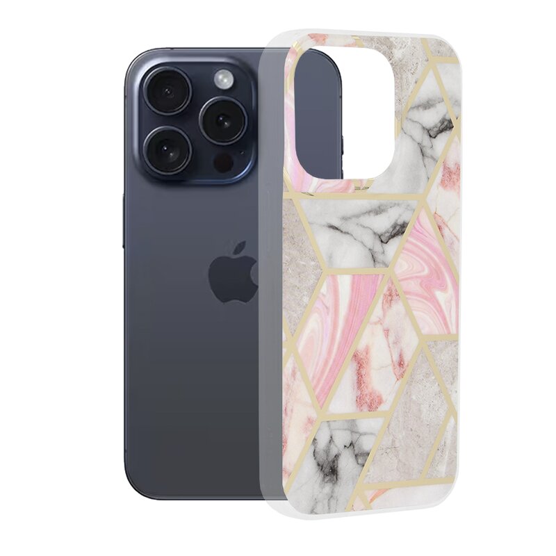 Husa iPhone 15 Pro Techsuit Marble, Pink Hex