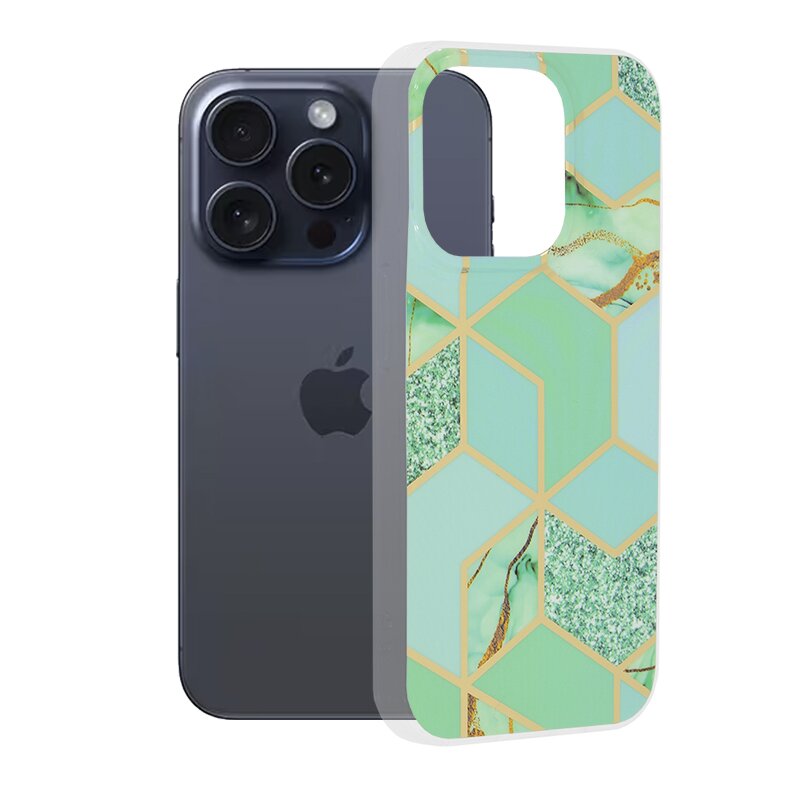 Husa iPhone 15 Pro Techsuit Marble, Green Hex