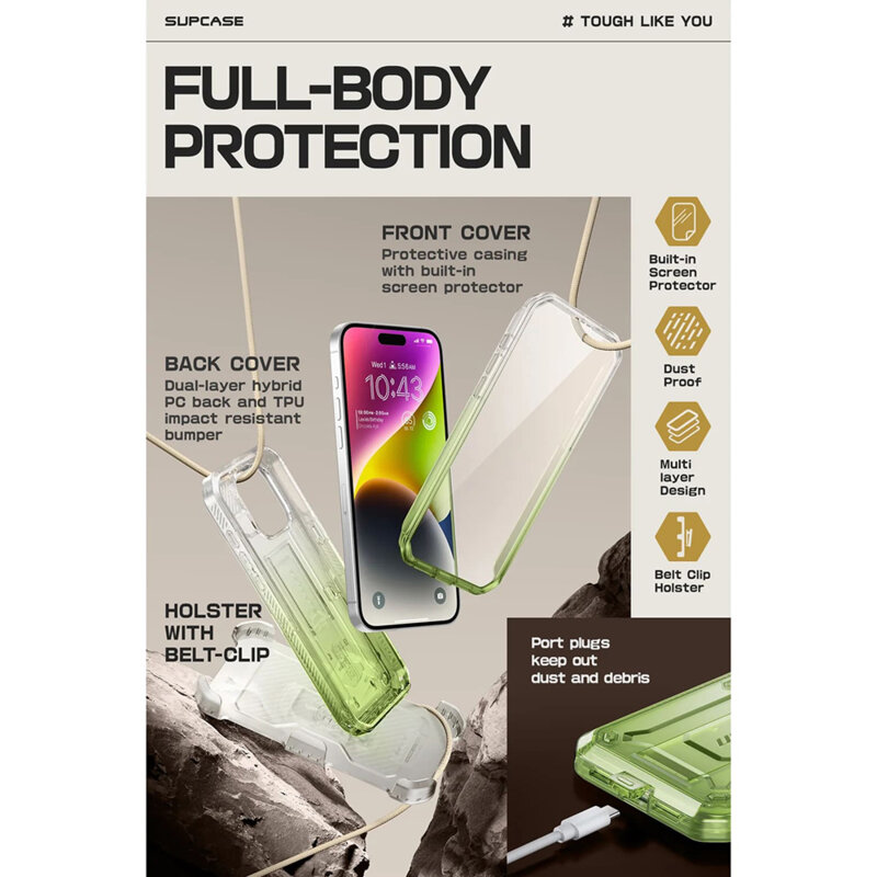 Husa iPhone 15 Pro Max Supcase Unicorn Beetle Pro, verde deschis
