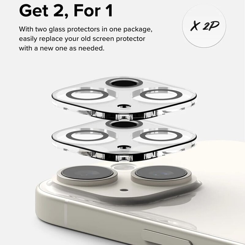 [Pachet 2x] Folie sticla camera iPhone 15 Plus Ringke Camera Protector, transparenta