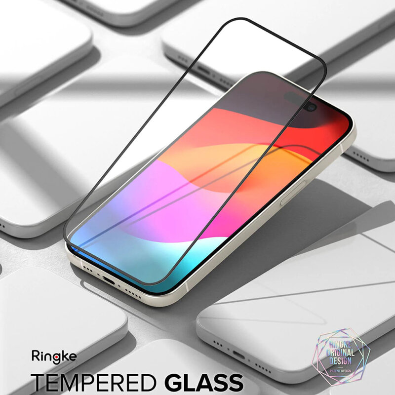 Folie sticla iPhone 15 Ringke Cover Display Tempered Glass, negru
