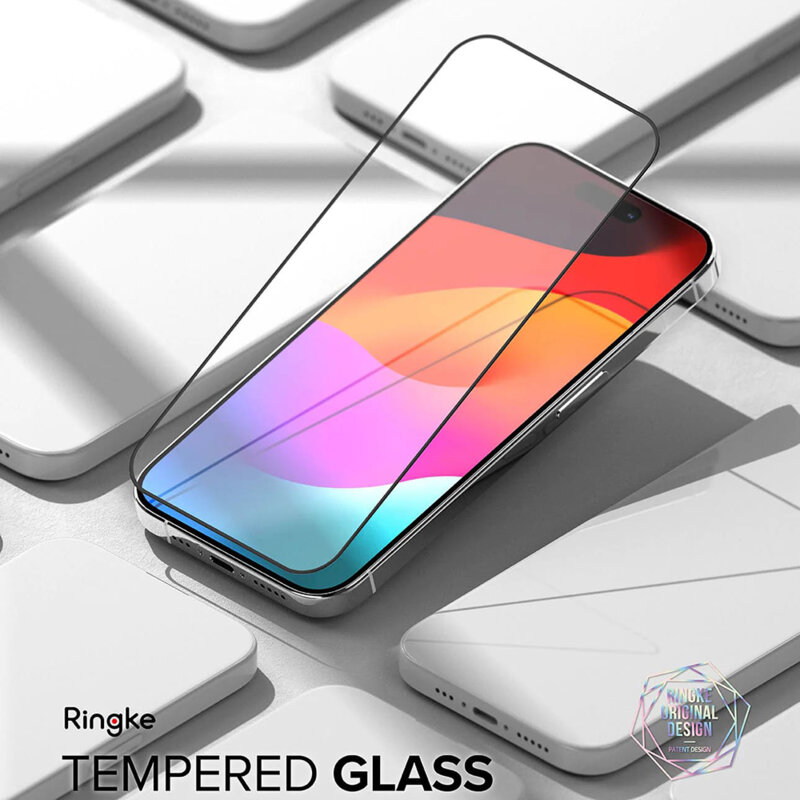 Folie sticla iPhone 15 Pro Ringke Cover Display Tempered Glass, negru