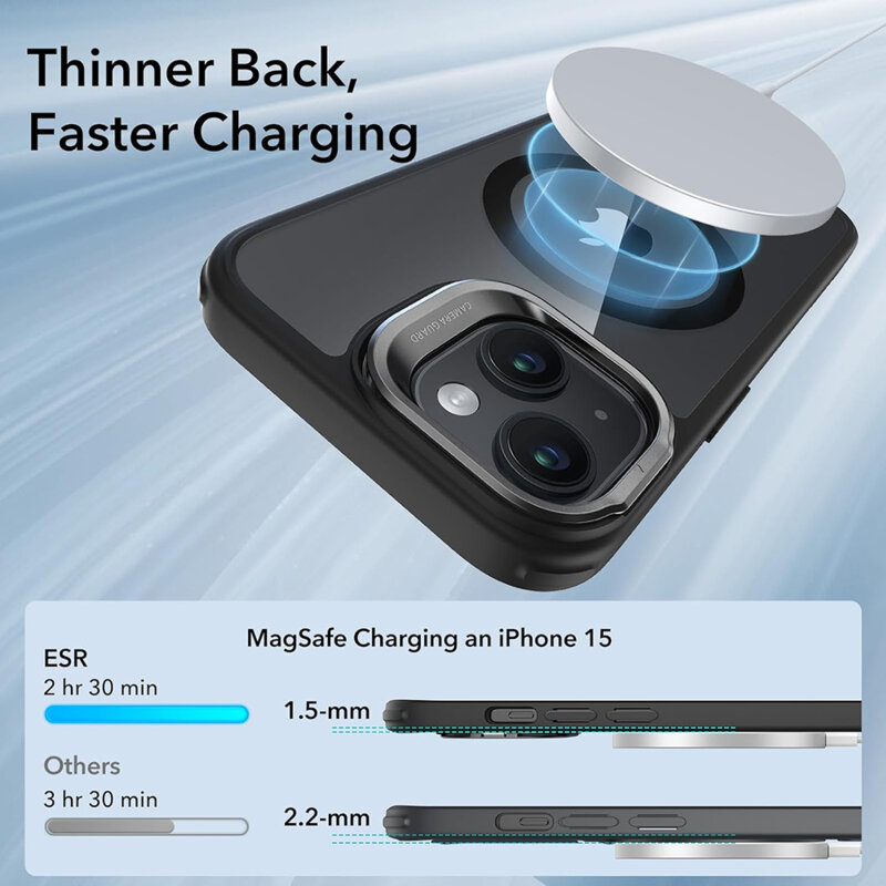 Husa iPhone 15 ESR Classic Hybrid HaloLock Kickstand, negru/transparenta
