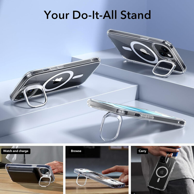 Husa iPhone 15 Plus ESR Classic Hybrid HaloLock Kickstand, transparenta