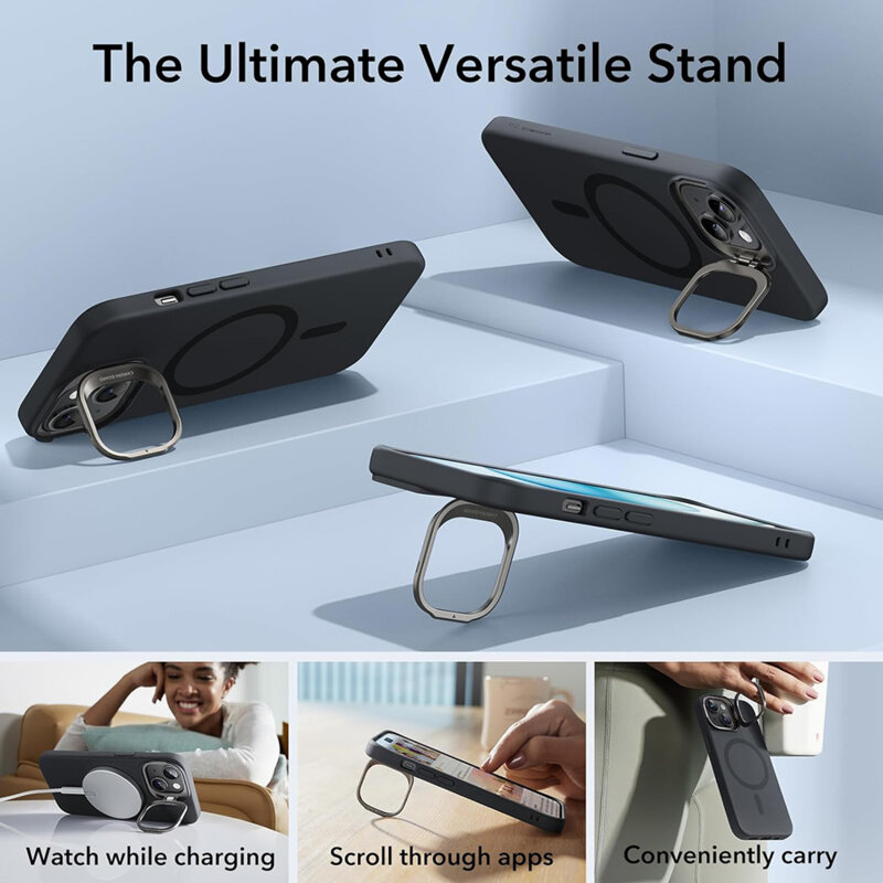 Husa iPhone 15 Plus ESR Cloud Soft HaloLock Kickstand, negru