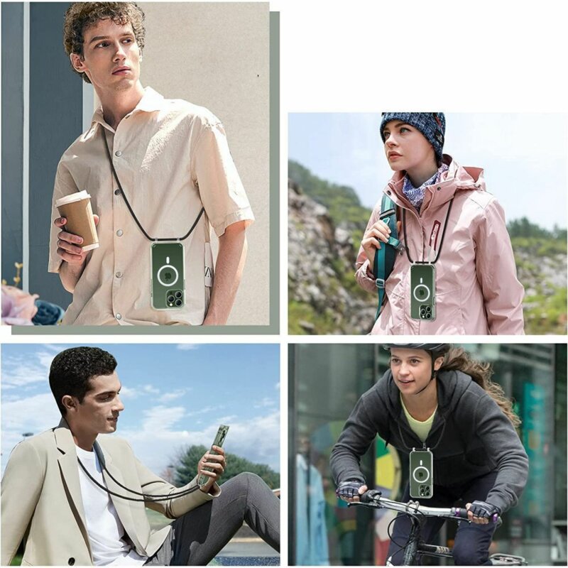 Husa iPhone 13 Techsuit Acrylic MagSafe Crossbody, roz