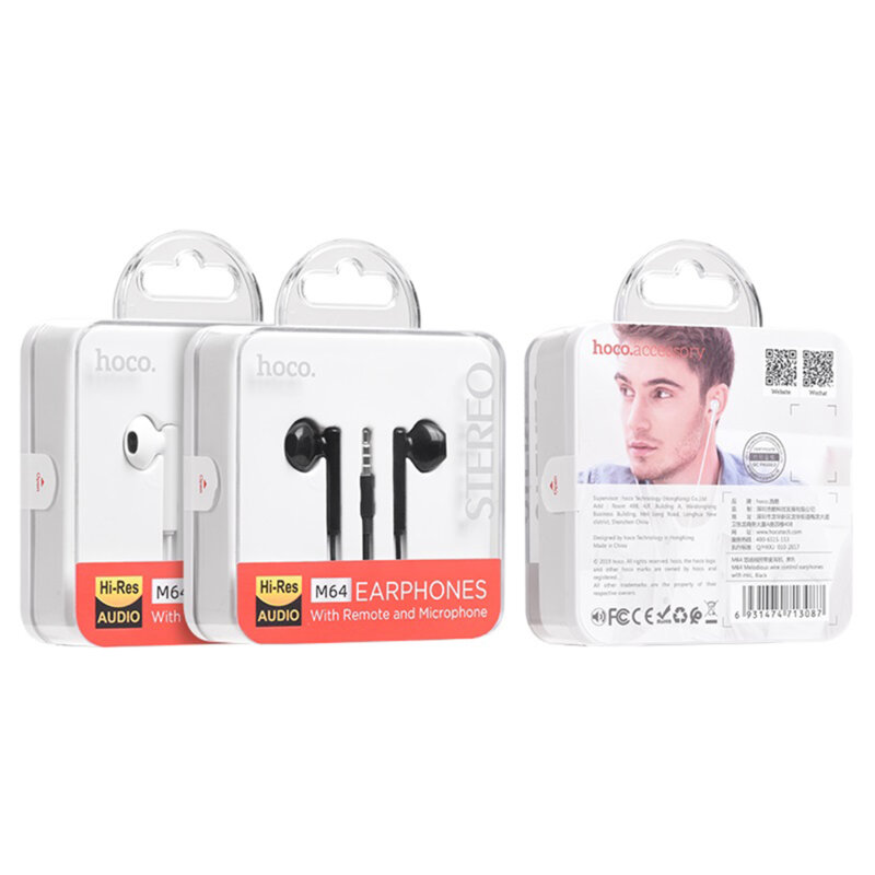 Casti Hi-Fi cu microfon si fir Jack 3.5mm Hoco M64, 1.2m, negru