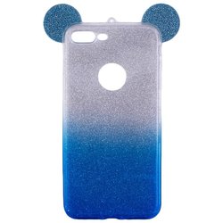 Husa iPhone 8 Plus Color Ears TPU Sclipici - Albastru