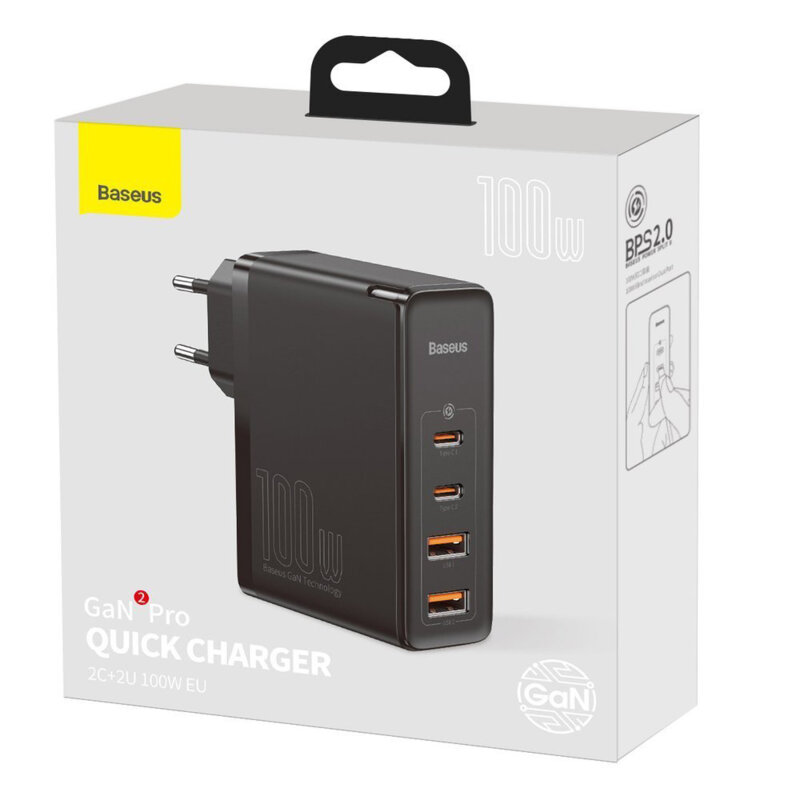 Incarcator 2xUSB QC3.0/2xType-C PD100W + cablu Baseus, CCGAN2P-L01