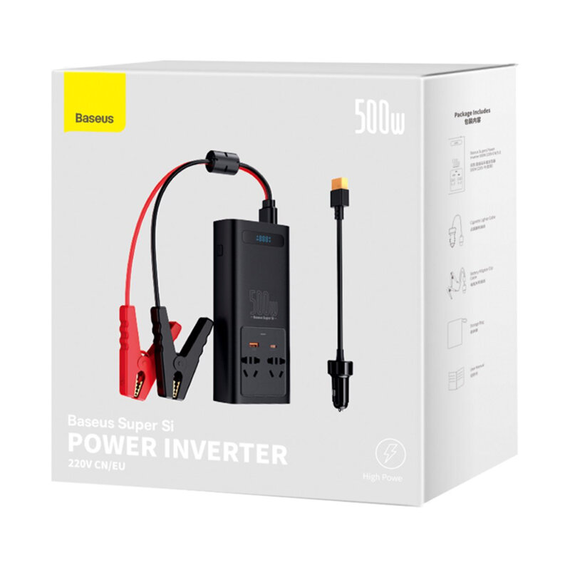 Invertor 12V 220V auto Baseus, 500W, negru, CGNB000101