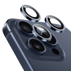 Folie sticla cu strasuri camera iPhone 15 Pro ESR Lens Protector, bleumarin