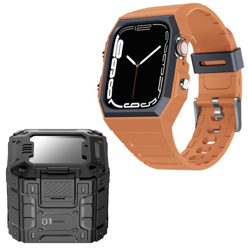 [Pachet] Husa + curea Apple Watch 7 45mm Lito Sport RuggedArmor, portocaliu, LS005