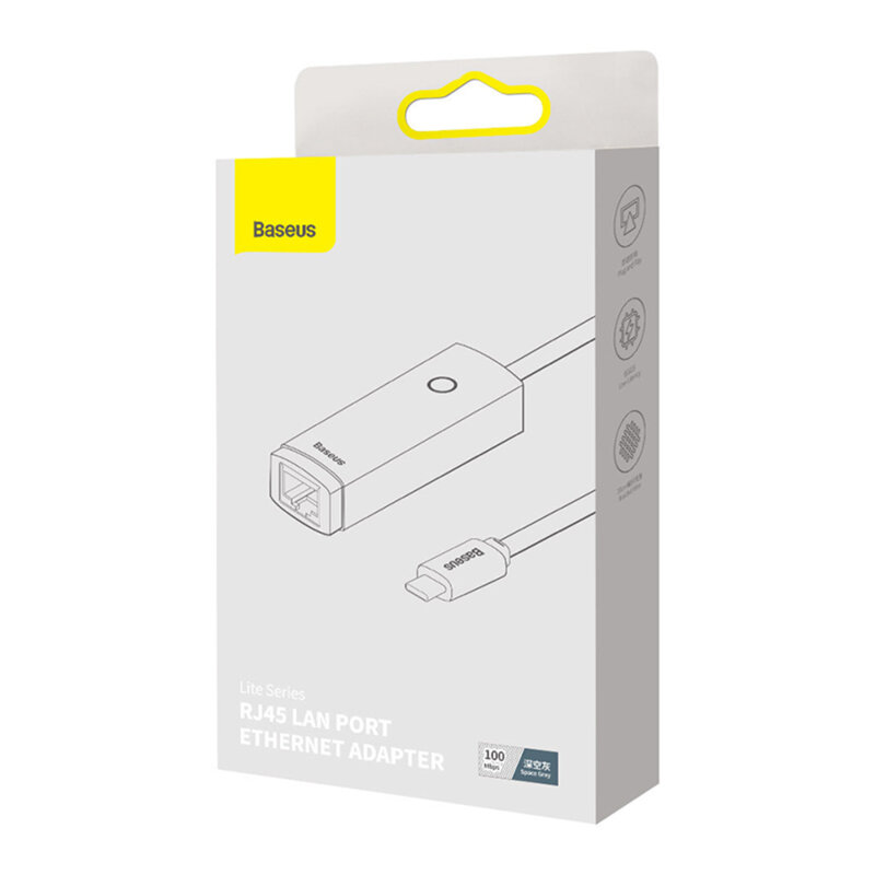 Adaptor USB-C la RJ45 LAN Baseus Lite, 100Mbps, gri, WKQX000213