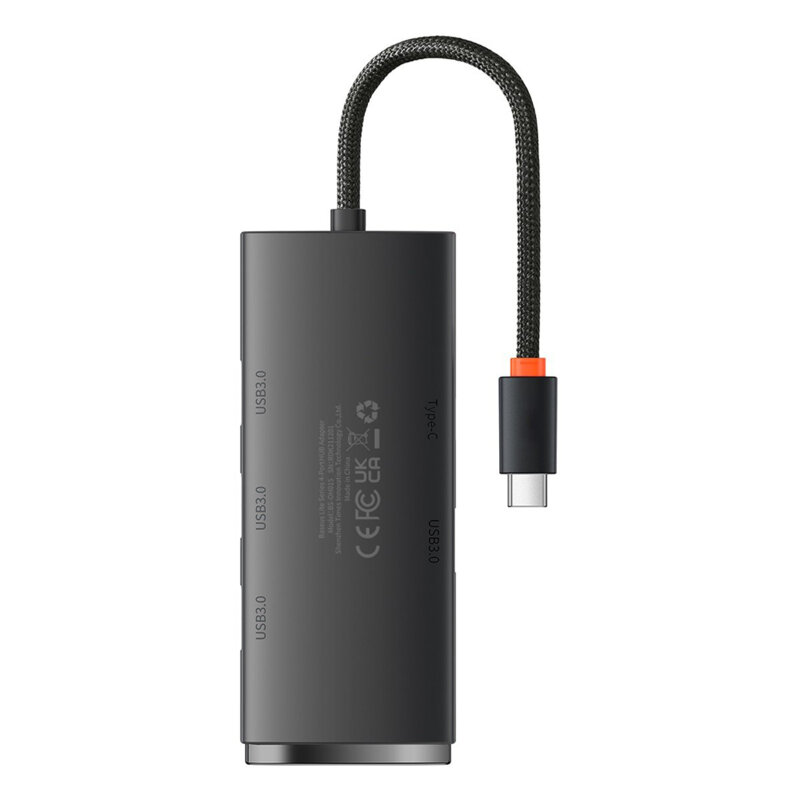 Hub tip C la 4xUSB 3.0, tip C Baseus, 25cm, negru, WKQX030301