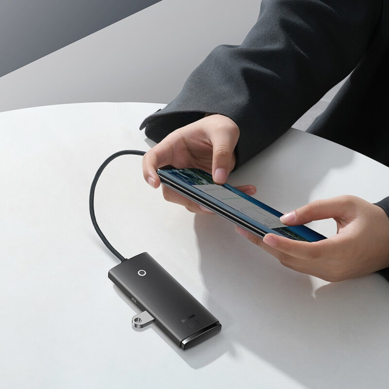 Hub tip C la 4xUSB 3.0, tip C Baseus, 25cm, negru, WKQX030301