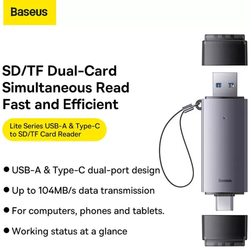 Card reader USB, Type-C la Micro-SD, SD Baseus, gri, WKQX060113