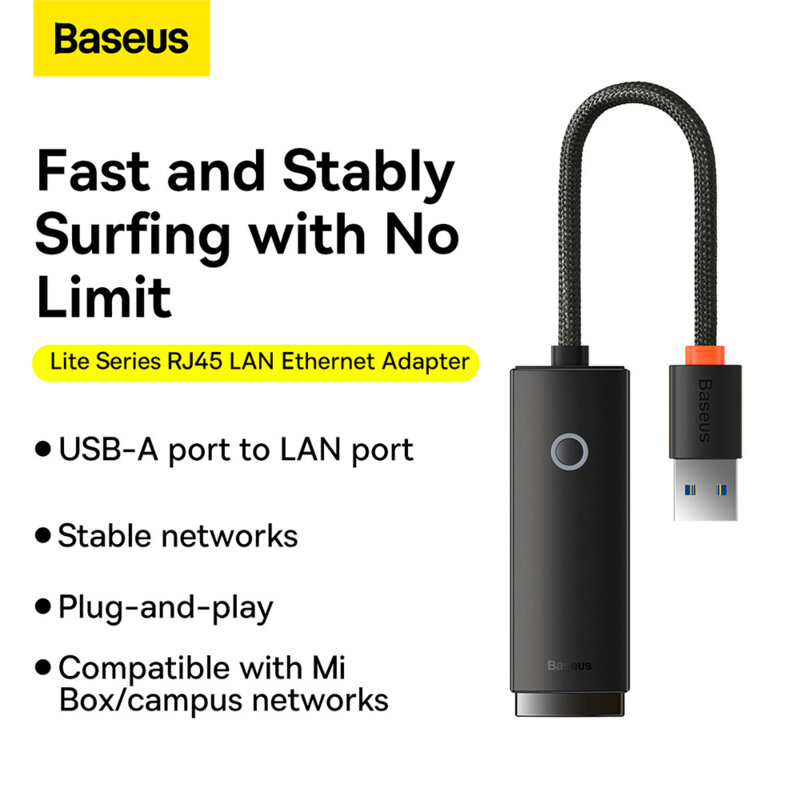 Adaptor USB la RJ45 LAN Baseus, 1000Mbps, negru, WKQX000101