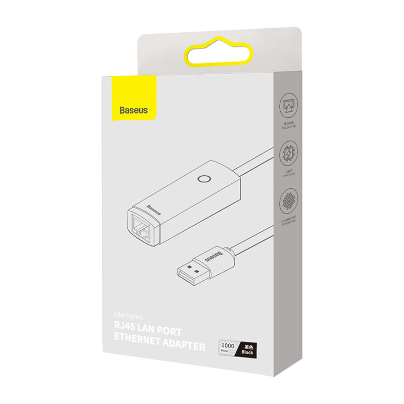Adaptor USB la RJ45 LAN Baseus, 1000Mbps, negru, WKQX000101