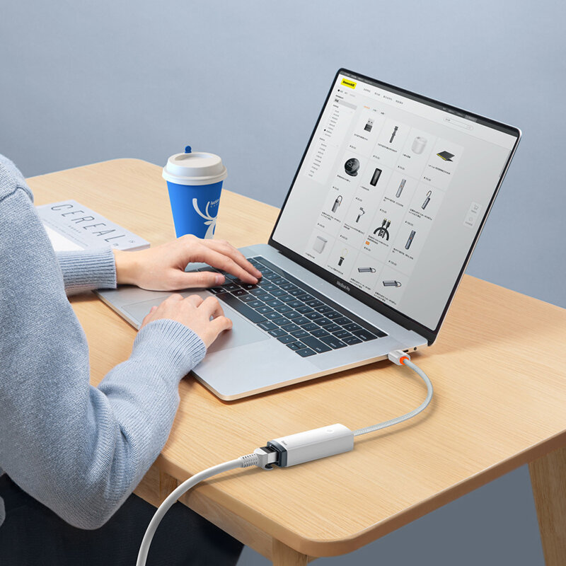 Adaptor Type-C la RJ45 LAN Baseus Lite, 1000Mbps, alb, WKQX000302