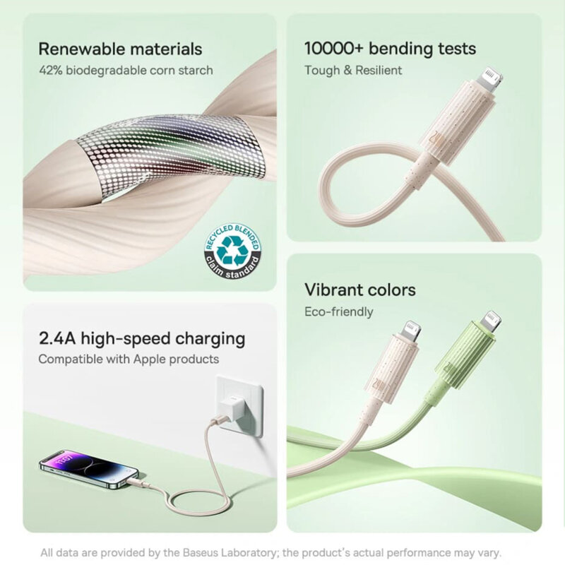 Cablu date iPhone Baseus, 2.4A, 2m, verde, P10360200631-01