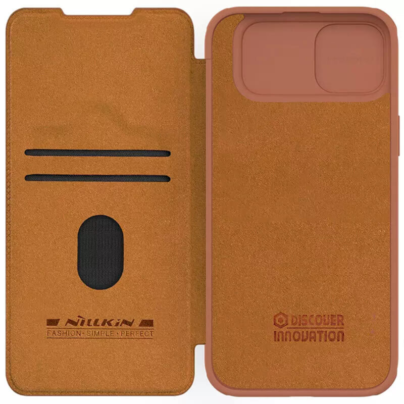 Husa iPhone 15 Plus Nillkin QIN Leather, maro