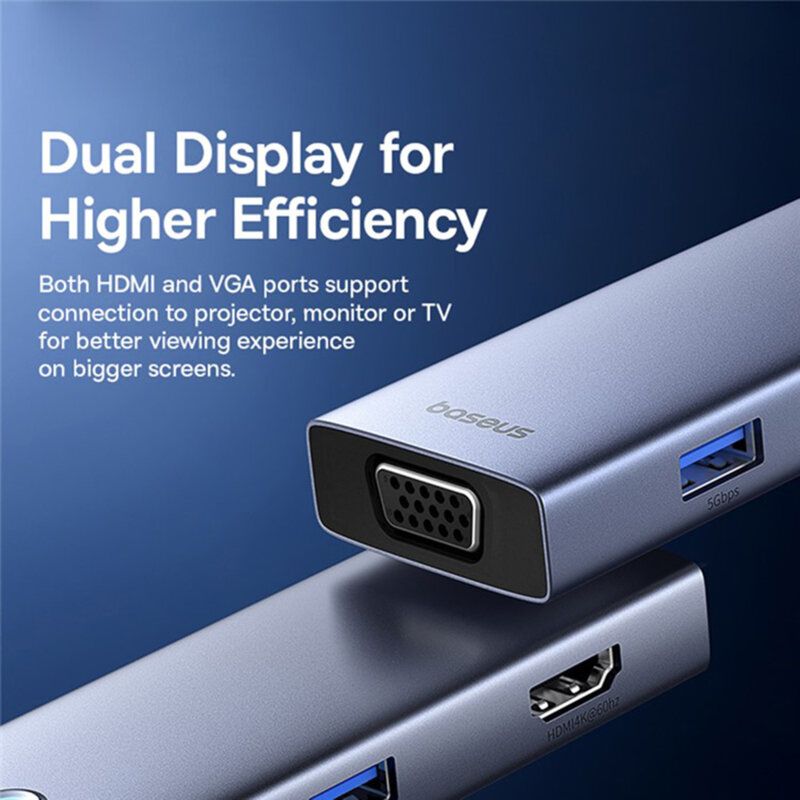 Hub Type-C la HDMI, VGA, 4xUSB, Type-C Baseus, B00052803811-01