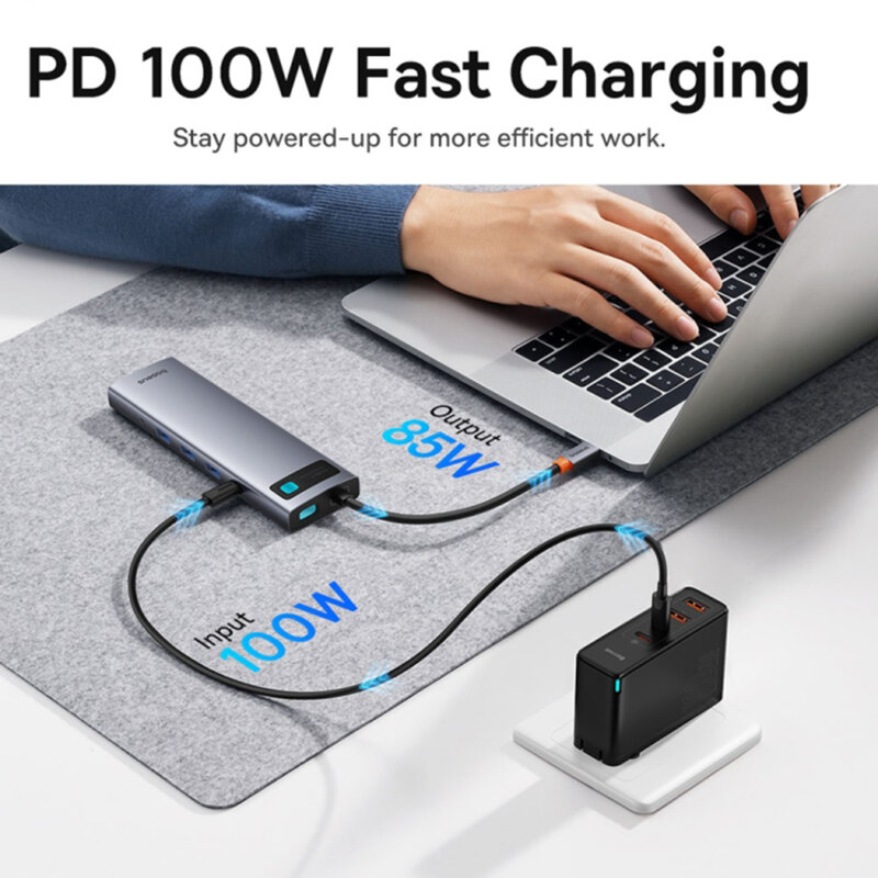 Hub Type-C la HDMI 4K, VGA, 4xUSB, USB-C, RJ45, SD, TF, Jack Baseus