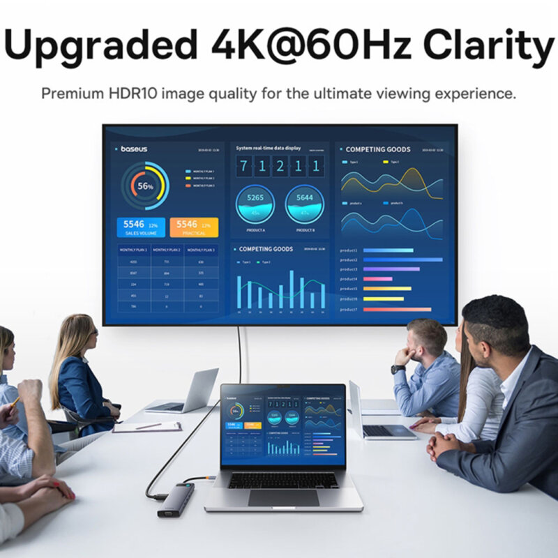 Hub Type-C la HDMI 4K, VGA, 4xUSB, USB-C, RJ45, SD, TF, Jack Baseus