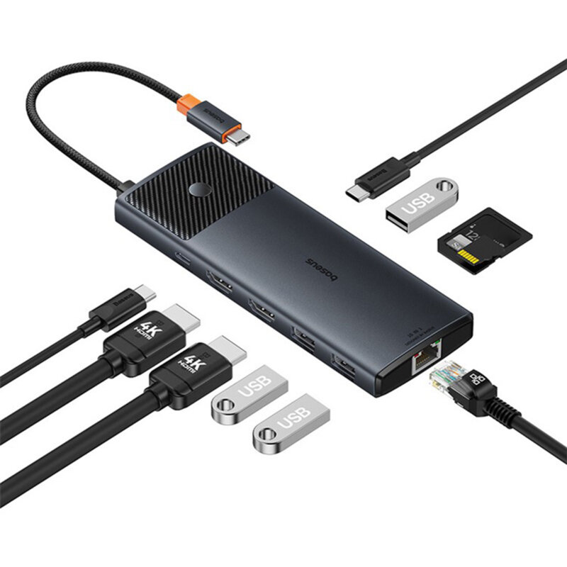 Hub USB-C la 2 x HDMI, 3xUSB, 2xUSB-C, RJ45, SD,TF Baseus, B00061800123-00