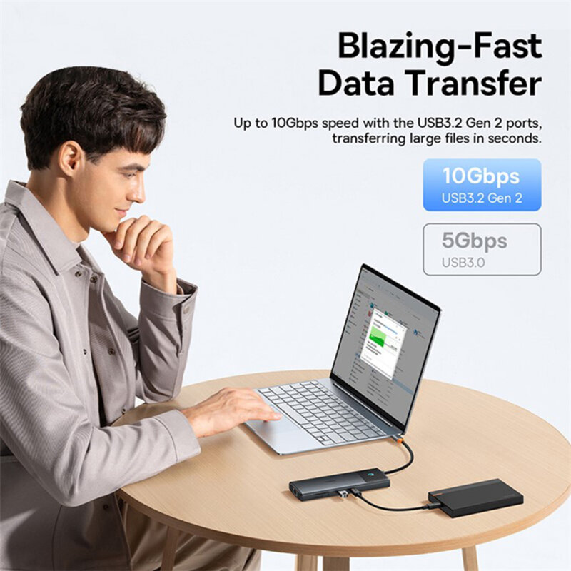 Hub USB-C la 2 x HDMI, 3xUSB, 2xUSB-C, RJ45, SD,TF Baseus, B00061800123-00