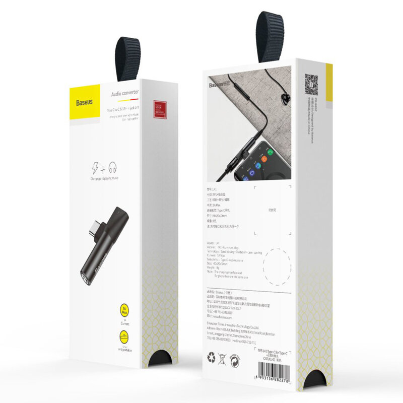 Adaptor audio Type-C la Type-C, Jack 3.5 mm Baseus L41, negru